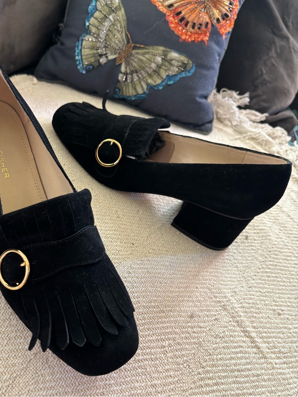Mark Fisher Black Suede Block
Heel & Fringe Loafer Size 8.5 M - Picture 4 of 13
